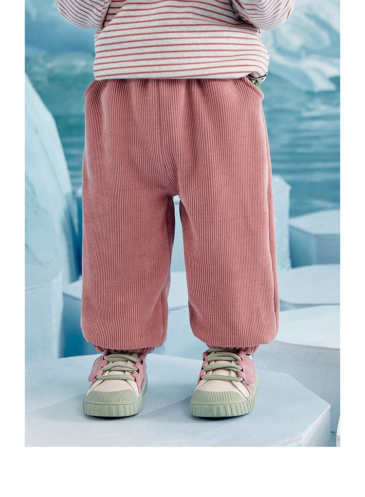 加絨加厚燈芯絨休閒長褲-海豹-粉色