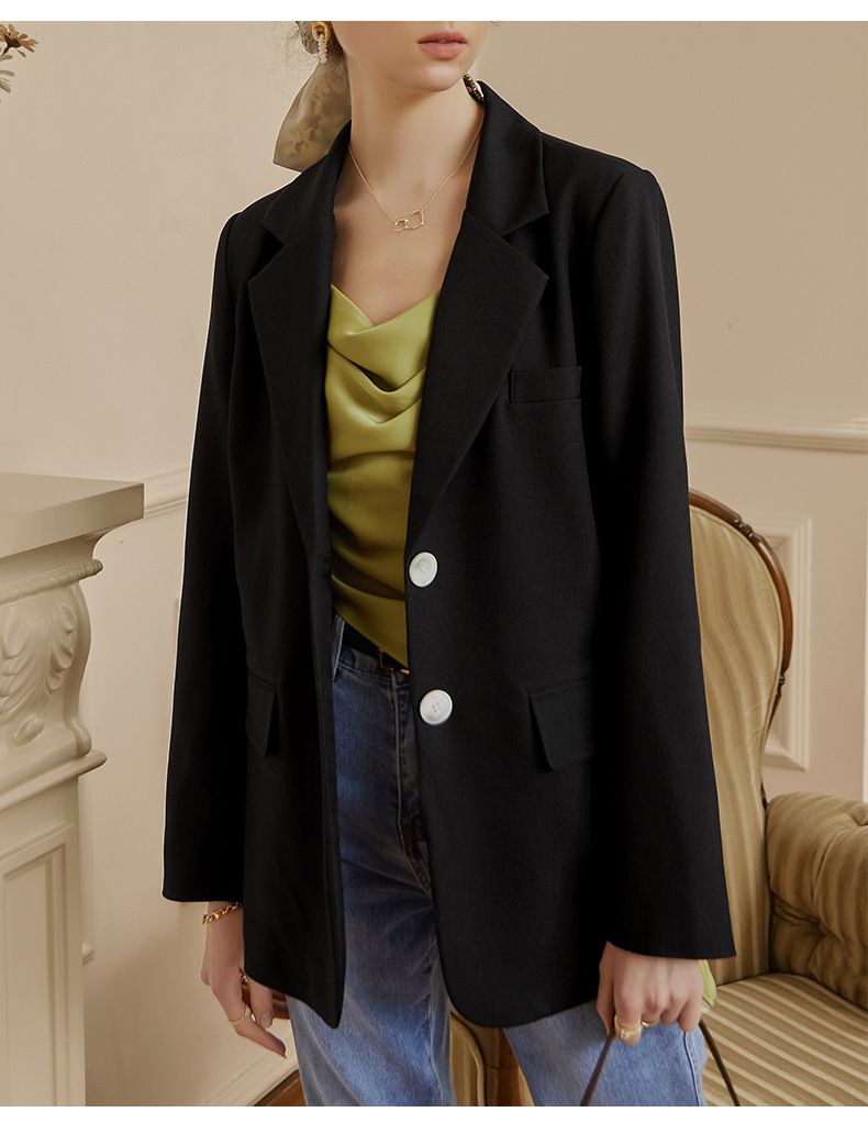 時尚寬鬆休閒西裝外套-黑色