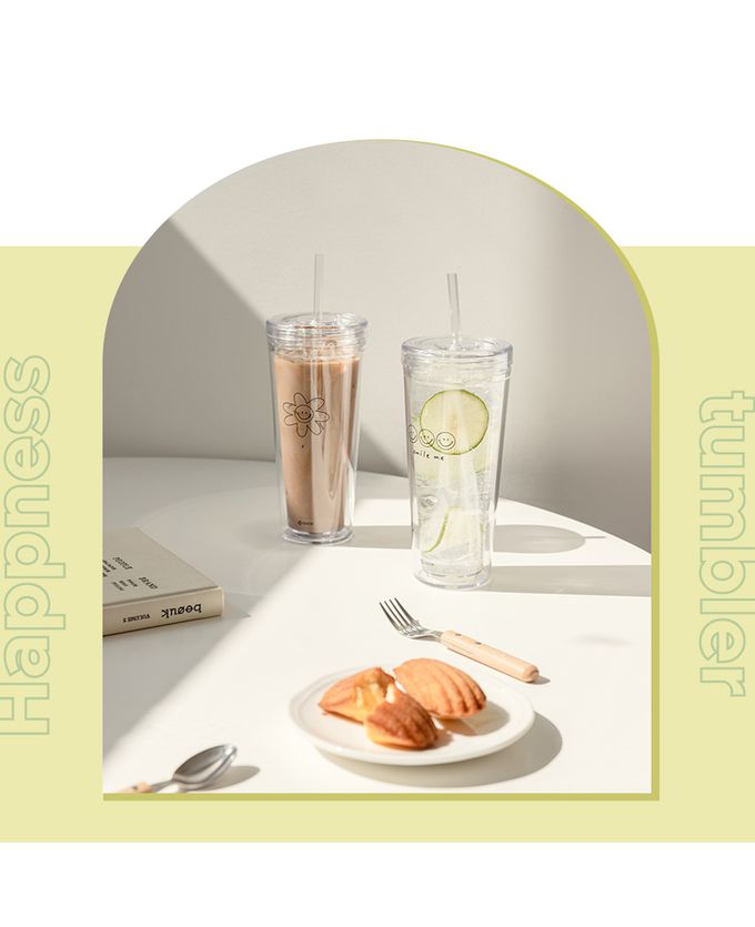 韓國 SSUEIM - 極簡ins吸管冷飲杯/環保杯500ml-小花款