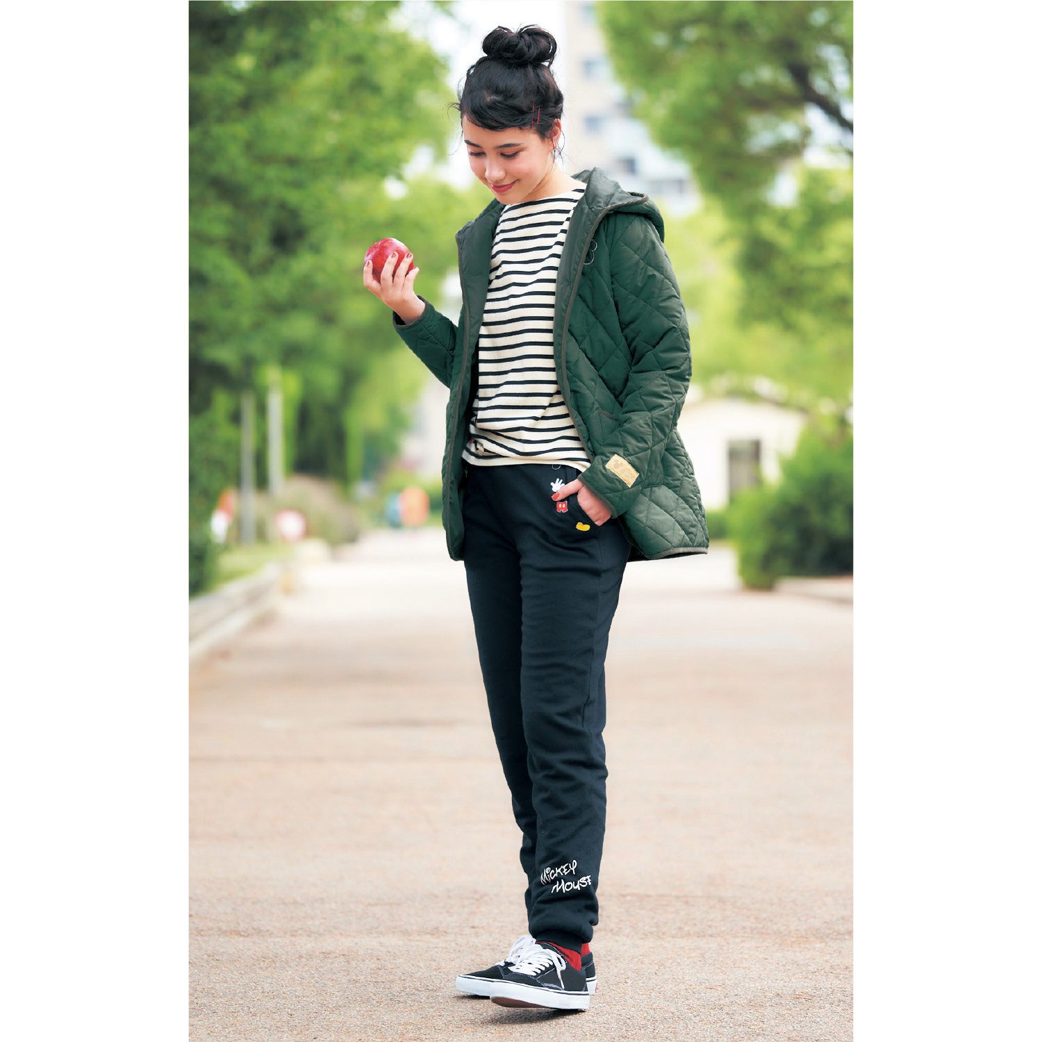 日本千趣會 - 迪士尼 柔軟家居休閒長褲-米奇花草-深灰