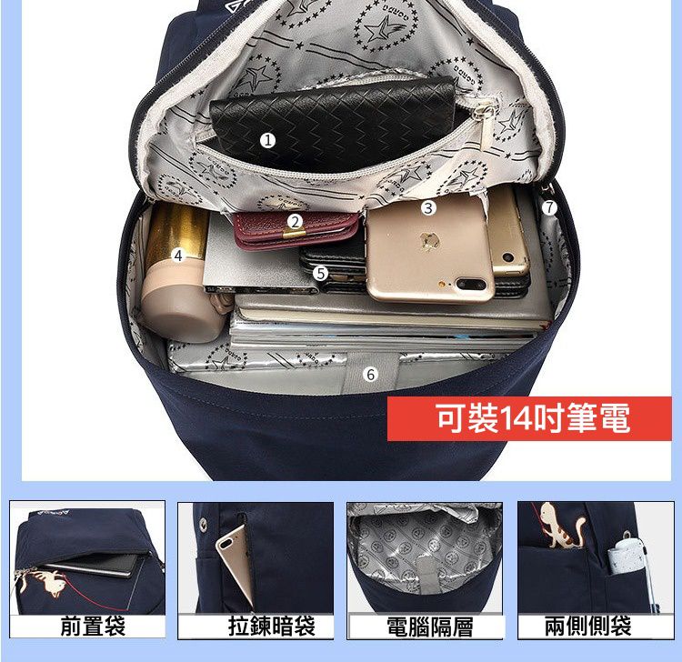 簡約休閒書包-貓咪釣魚-藍色