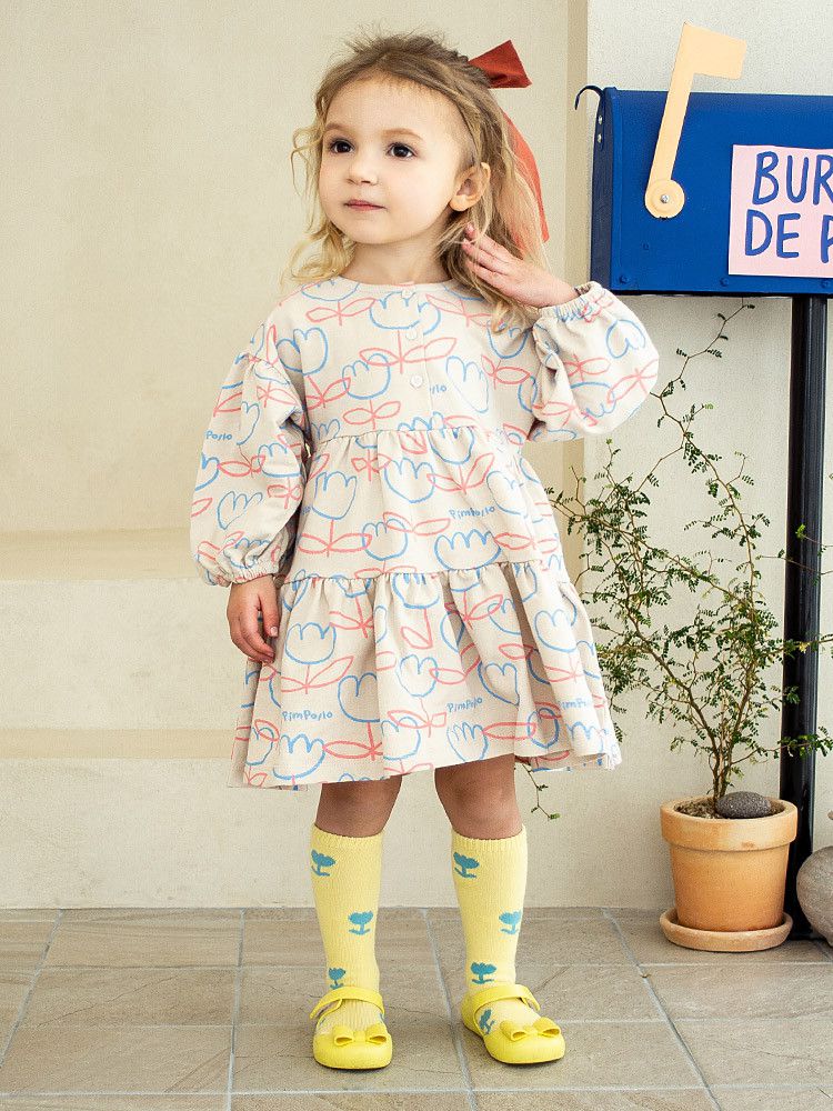 韓國Pimpollo - 可拆翻領可愛花朵洋裝-灰