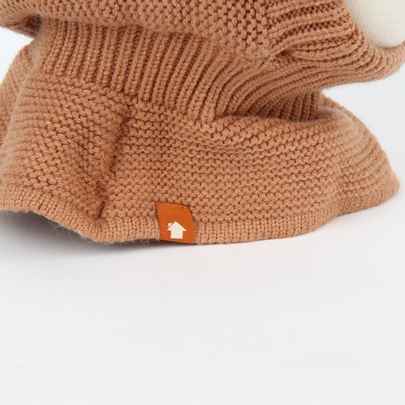 韓國 Babyblee - 大球球遮脖保暖帽-棕 (FREE)