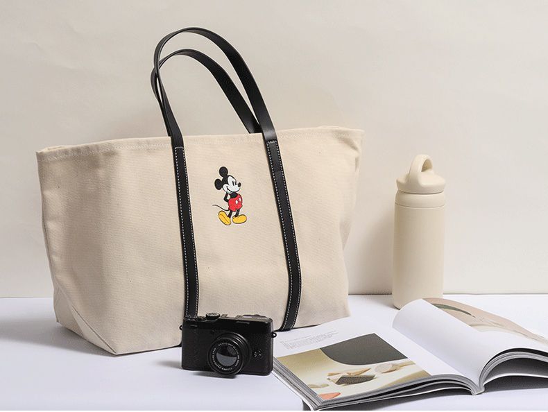 大容量單肩/手提帆布托特包-卡通米奇-米白色