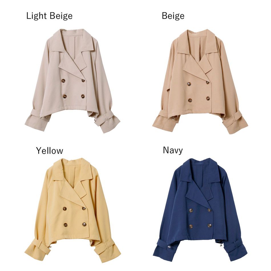 日本 Rejoule - 短版雙排釦風衣造型外套-杏 (M(Free size))