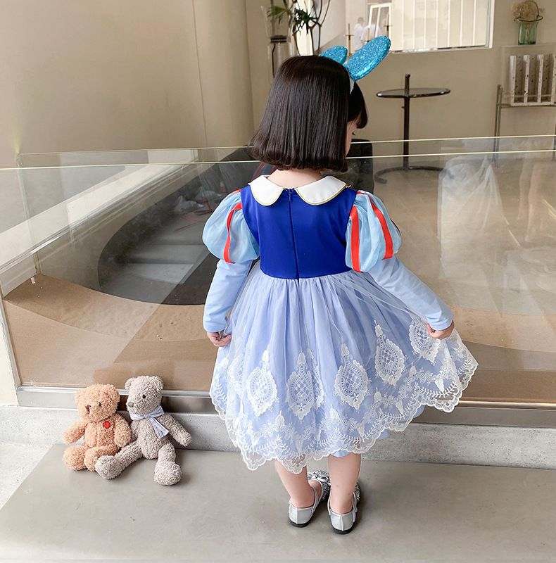 經典白雪長袖洋裝-藍色