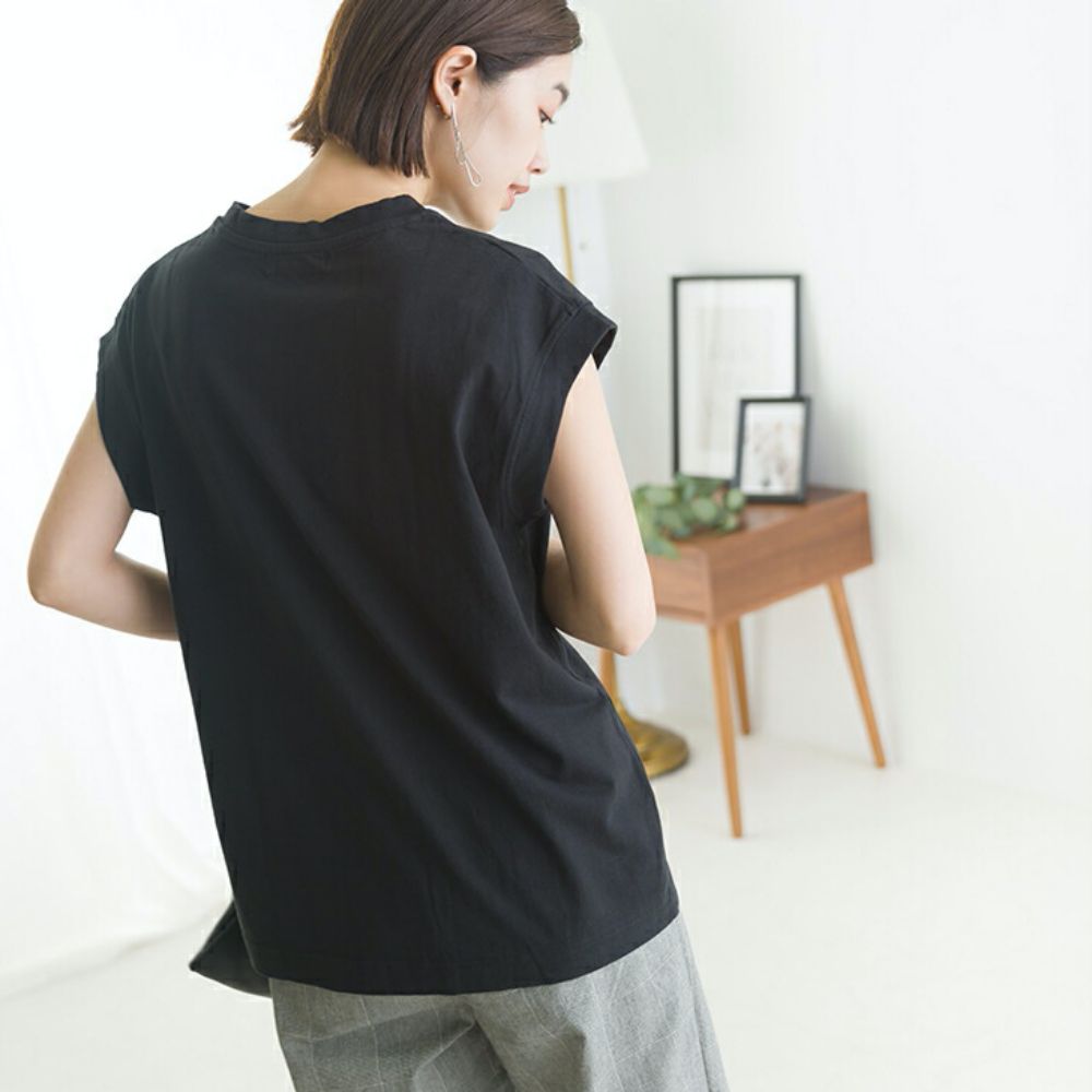 日本 OMNES - 100%美國棉厚磅短袖上衣-黑