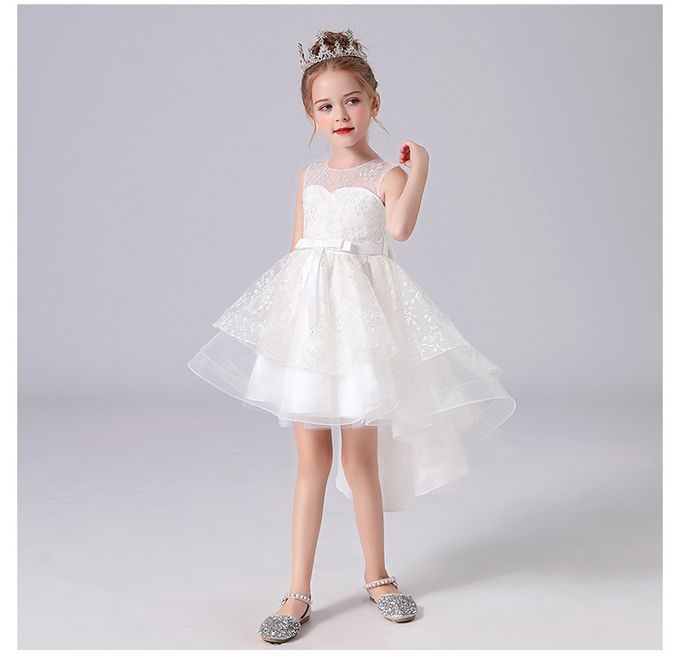 桃心領綴花繡小禮服-白色