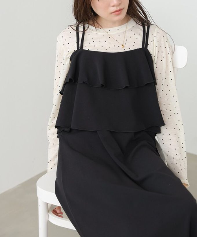 日本 Bab - 優雅綁帶層疊喬其紗細肩帶洋裝-象牙米