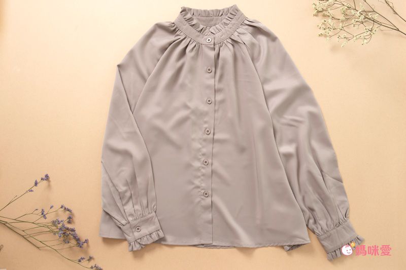 日本 fifth - 異材質拼接澎袖圓領五分袖上衣-咖啡