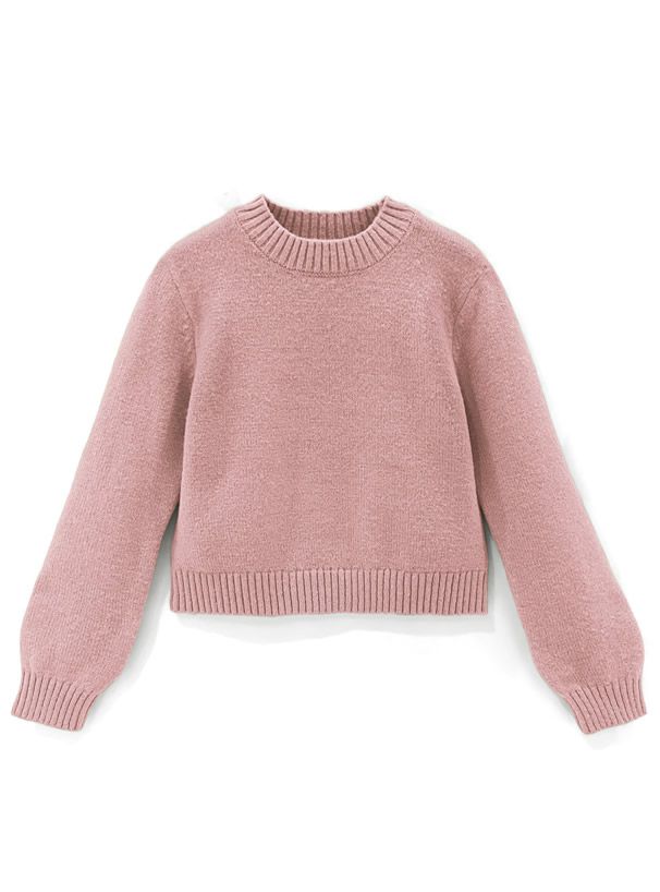 日本 GRL - 短版簡約圓領針織毛衣-淺灰 (F)