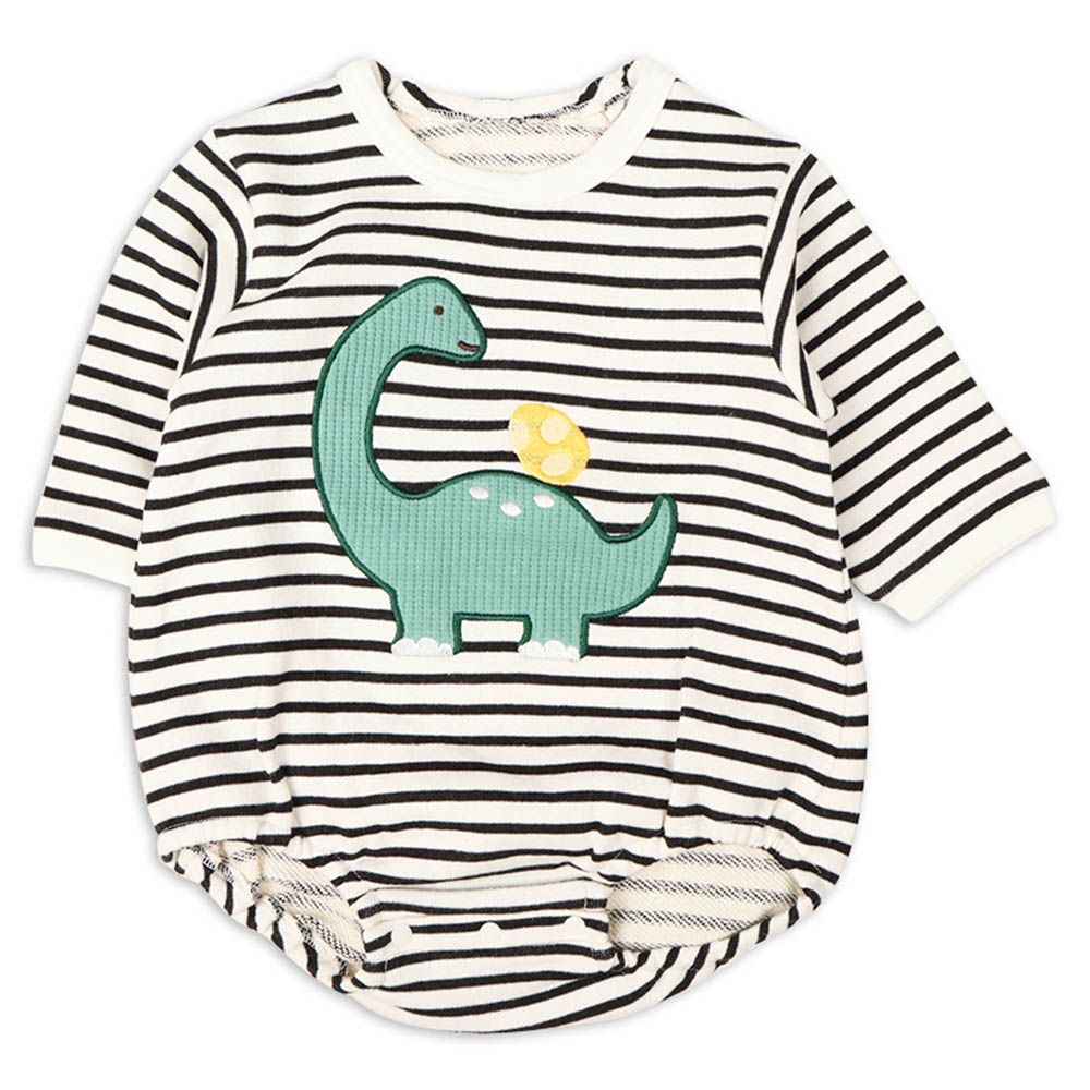 長袖外出包屁衣華夫格-動物-黑色