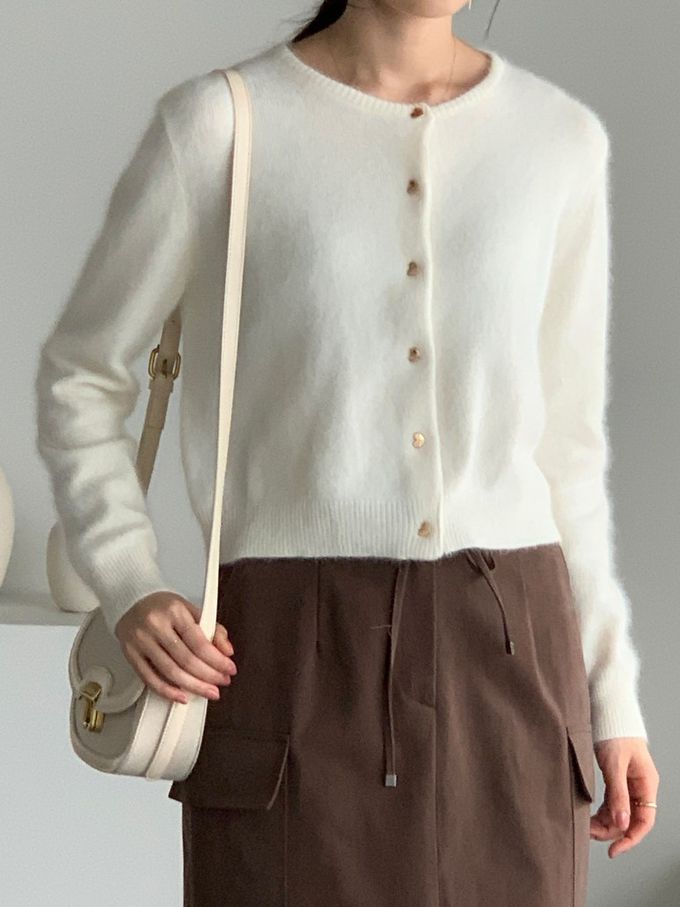 韓國女裝連線 - 愛心金釦混羊毛針織衫/外套-象牙白 (FREE)