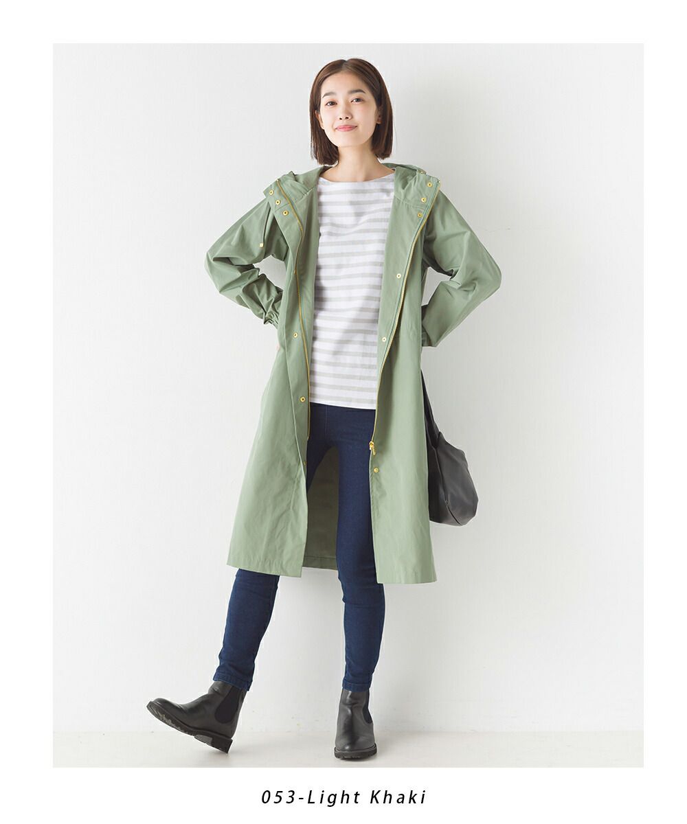 日本 OMNES - [撥水加工] 輕量連帽長版風衣-摩卡