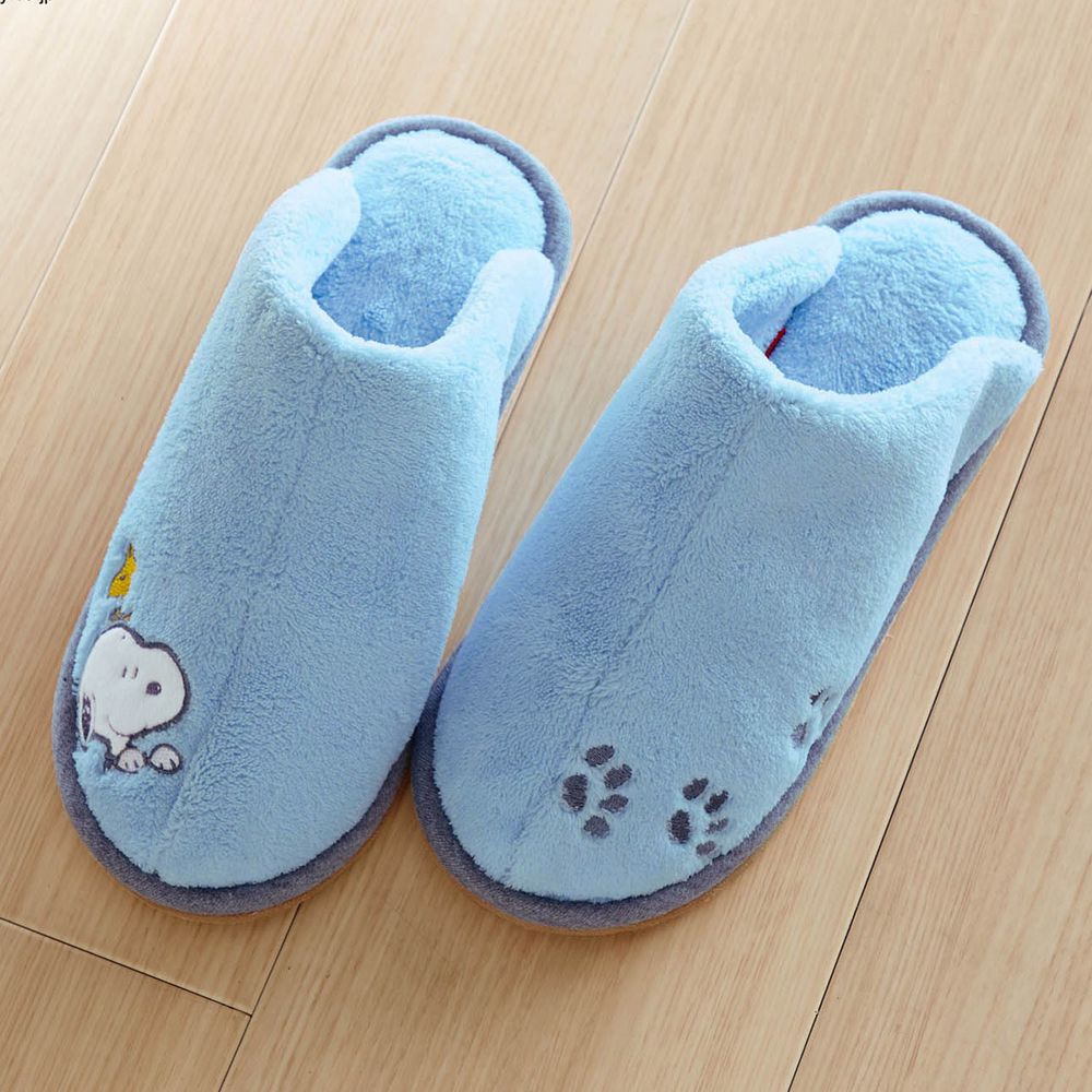 日本千趣會 - 史努比 毛絨包覆型室內拖鞋-藍 (22-24cm)