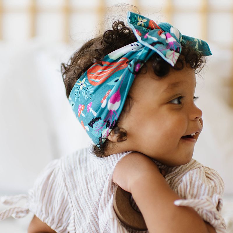 美國baby bling - 純手工超彈/極細緻輕柔/無束縛感蝴蝶結髮帶/髮飾_印花款-奇幻蘑菇 (0-5歲適用)