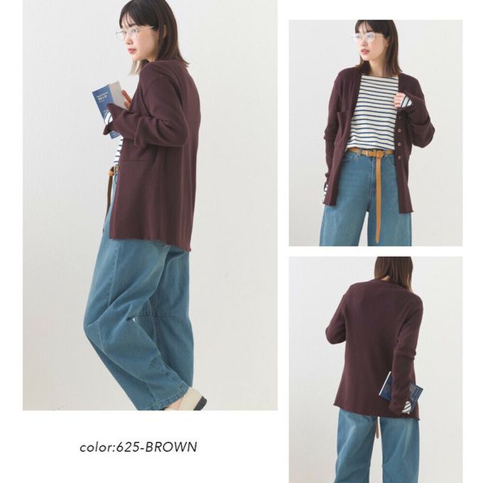 日本 OMNES - 都會感V領排扣混嫘縈針織外套-可可棕