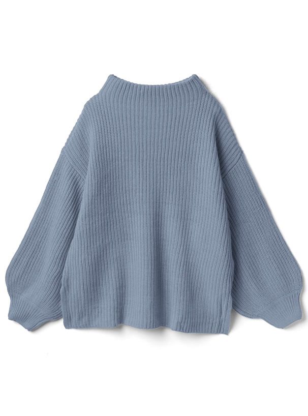 日本 GRL - 優雅酒瓶領澎澎袖針織毛衣-咖啡 (F)