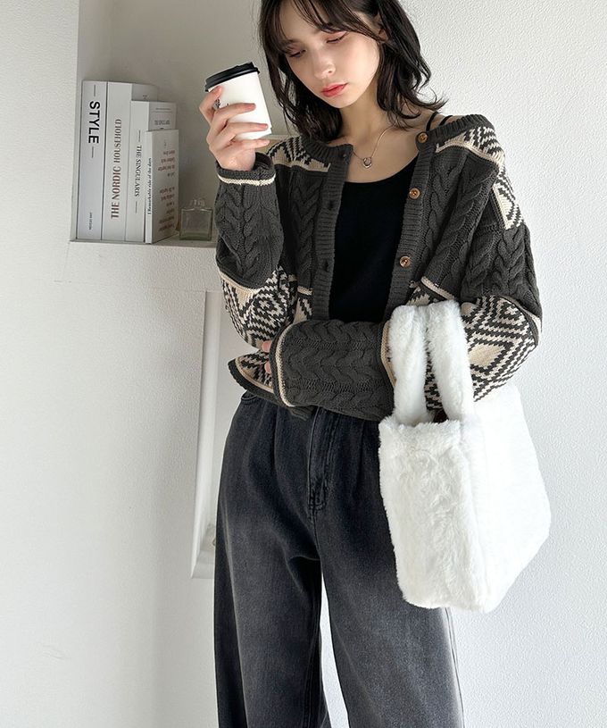 日本 Classical Elf - mily bilet 復古風北歐圖騰2way針織毛衣-海軍藍