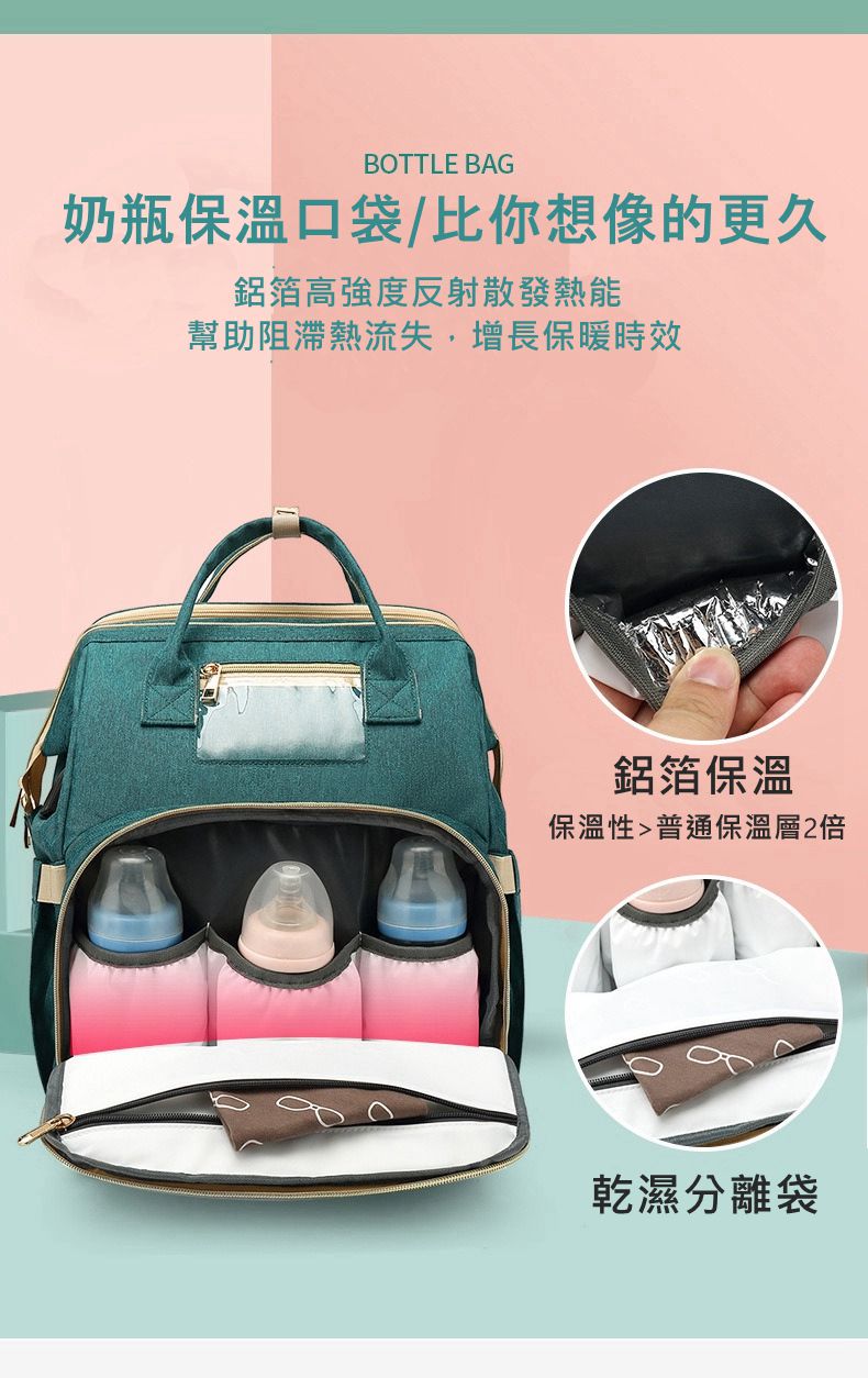 Vanibaby - 多功能嬰兒小床媽媽包 送嬰兒床墊 推車掛帶-黑色