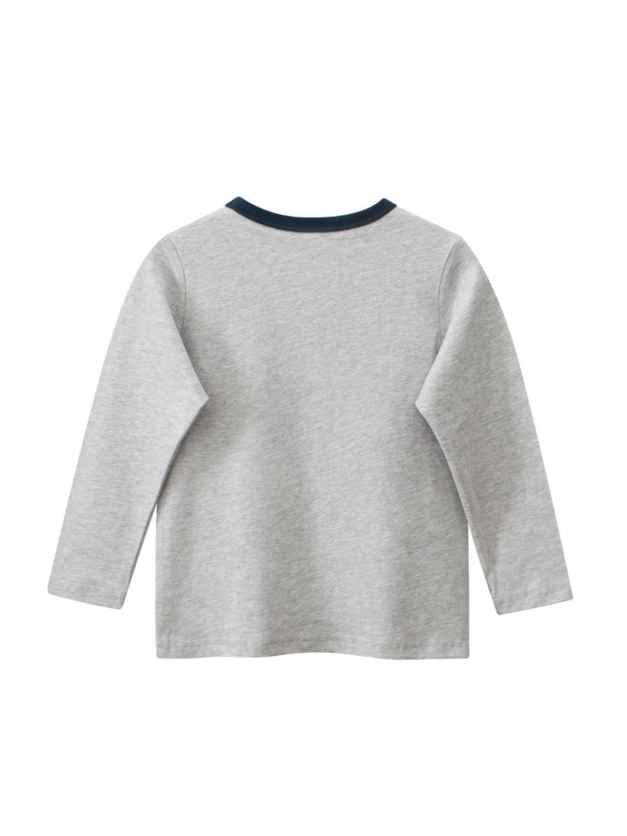 純棉圓領薄長袖上衣-Q萌恐龍世界-灰色