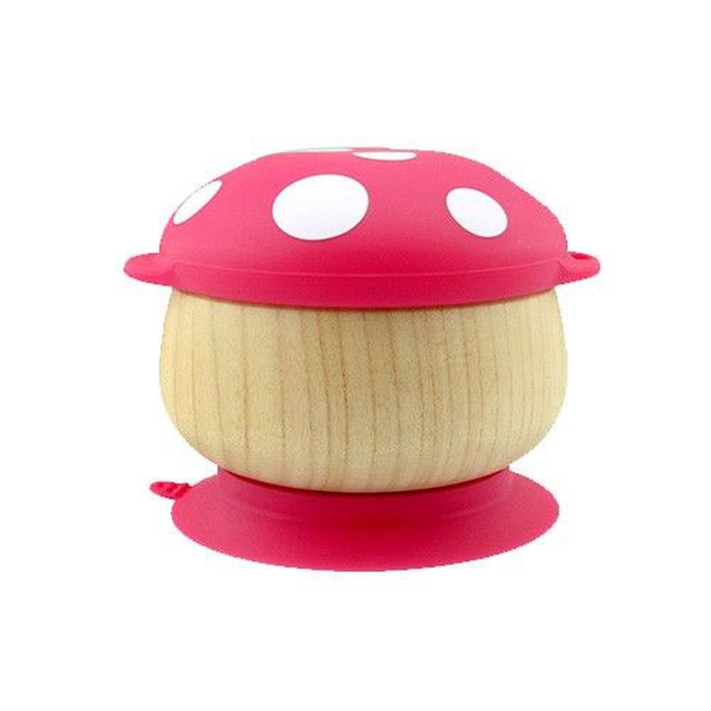紐西蘭 HaaKaa - 蘑菇零食點心碗-橡膠實木製-紅色-附矽膠密封碗蓋與吸盤底座