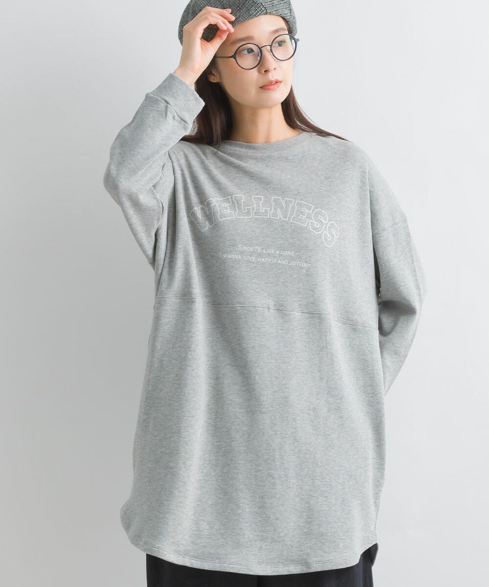 日本女裝代購 - 100%美國棉印花長版長袖上衣-淺灰