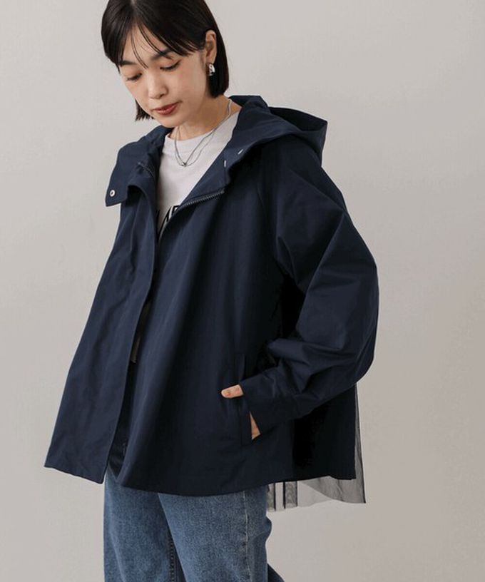 日本 Bab - [人氣款]背後皺摺薄紗連帽風衣外套-卡其杏