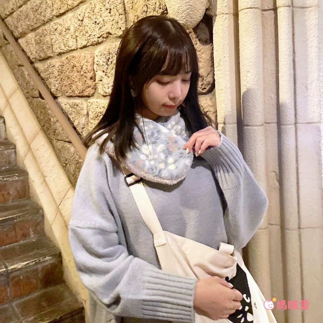 日本 AUBE - 2WAY毛茸茸保暖圍脖(親子通用款)-歐風格紋-淺綠