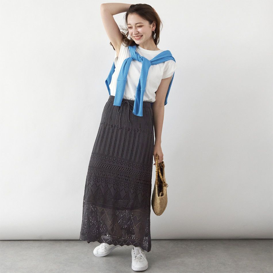 日本 Rejoule - 優雅鉤針雕花長裙-石墨黑