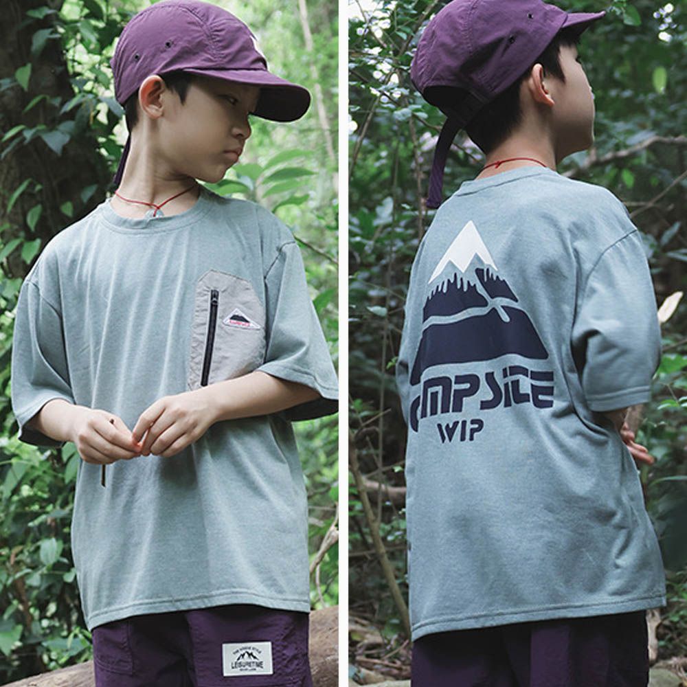 吸濕快乾圓領短袖上衣-前口袋後印花-綠色