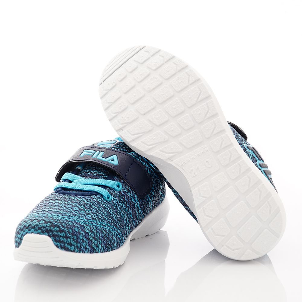 FILA - 運動童鞋-針織簡約慢跑鞋款(中大童段)-藍