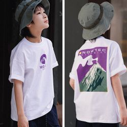 Y B S - 純棉圓領短袖上衣-山峰印花-白色