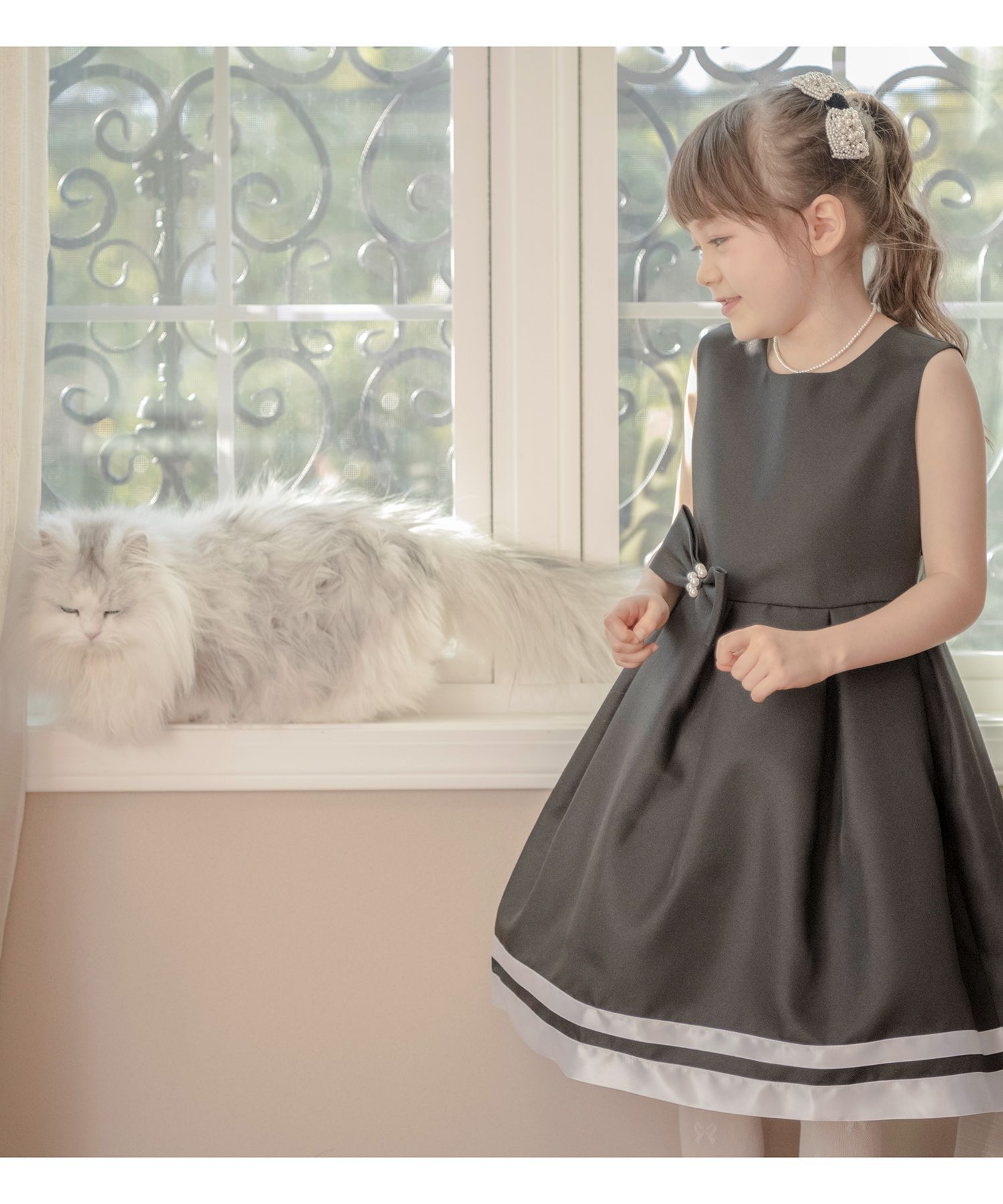 日本 Catherine Cottage - 珍珠蝴蝶結簡約法式洋裝/小禮服-粉紅