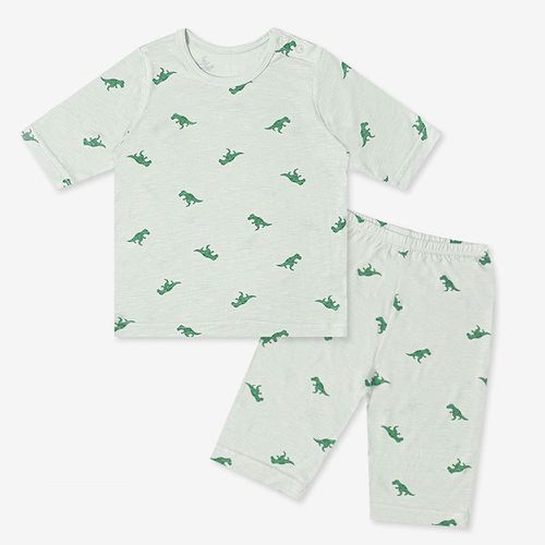 韓製莫代爾親膚7分袖家居服-恐龍-淡綠