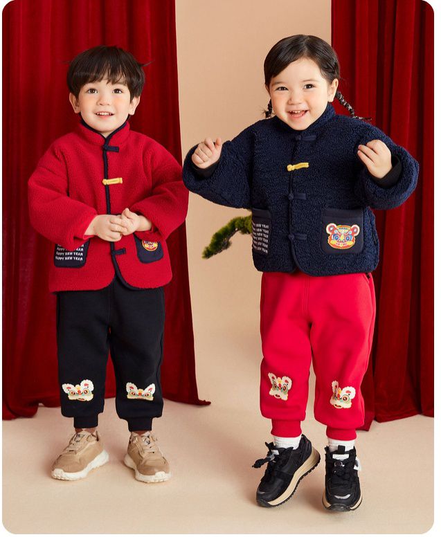 唐裝風夾棉長袖外套-英文字+年獸-深藍色