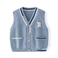 BABUYU - 好搭V領鈕釦針織背心-藍色