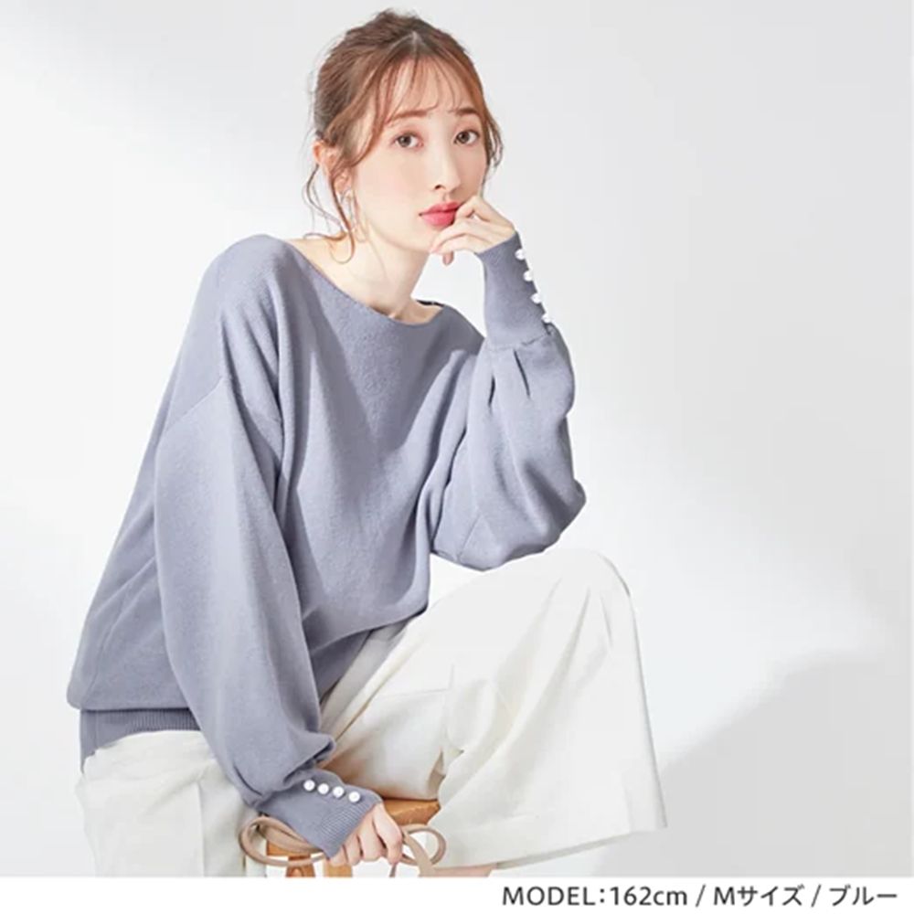 日本 BELLUNA - 優雅珍珠釦針織上衣-珊瑚橘