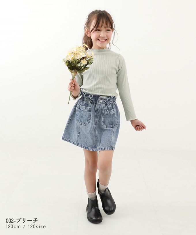 日本 devirock - 純棉舒適腰荷葉丹寧短裙-復古刷色-海軍藍