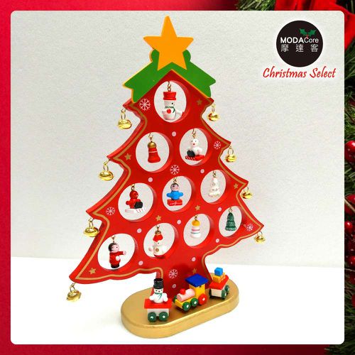 MODACore 摩達客 - 繽紛耶誕創意DIY小吊飾木質聖誕樹組（紅色款）-聖誕禮物擺飾