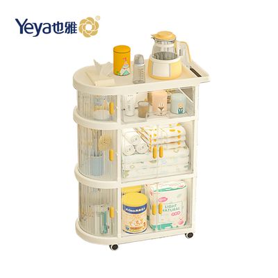 Yeya 也雅 - 速組摺疊式嬰兒床邊用收納推車(2門+1抽屜)-DIY-多色可選-奶白(透窗)