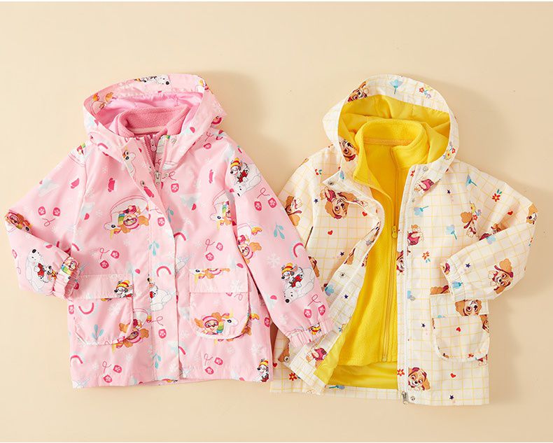 卡通汪汪隊連帽防風衝鋒外套-卡通人物天天-黃色