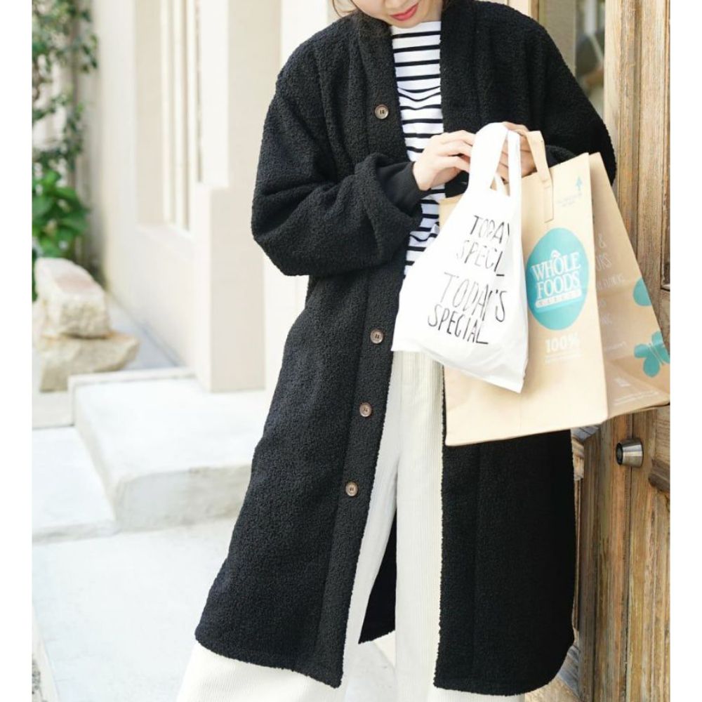 日本 zootie - 防風激暖系列 保暖長版外套-外毛絨-時尚黑