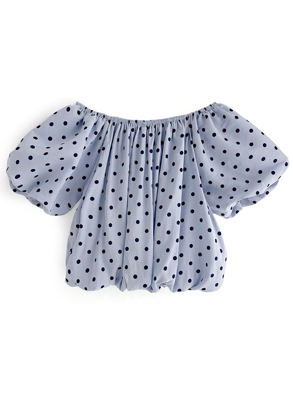 日本 GRL - 可愛泡泡袖點點短版上衣-淺米杏 (M)