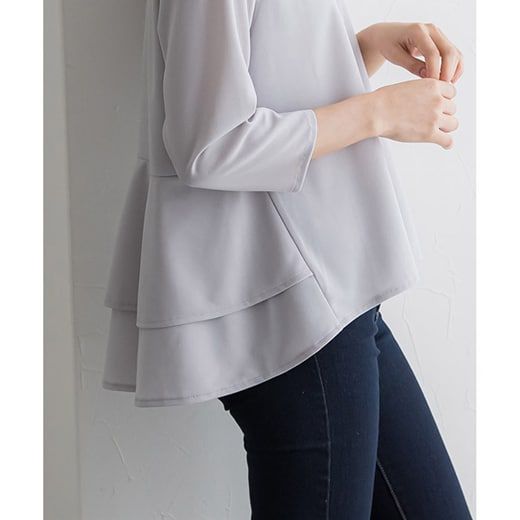 日本 Pierrot - 甜美層次荷葉擺長袖上衣-黑