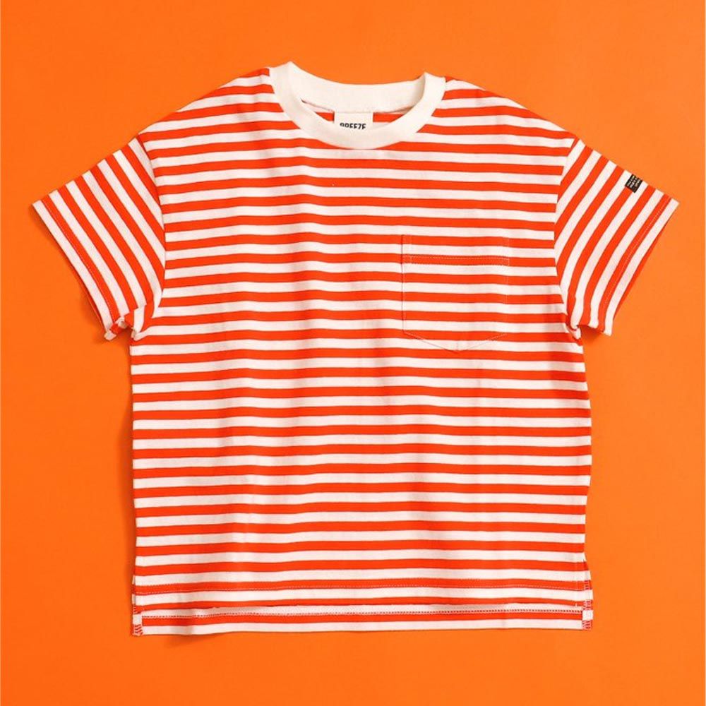 日本 BREEZE - [低價]簡約定番款短袖T恤-條紋-紅白