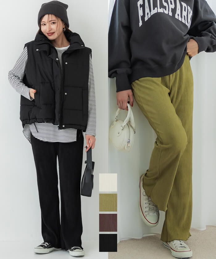 日本 COCA - 秋冬款燈芯絨百搭寬褲-酒紅