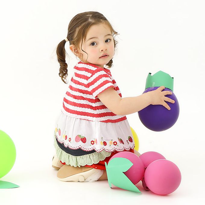 日本 ZOOLAND - 甜蜜草莓緹花條紋可愛刺繡上衣-粉紅