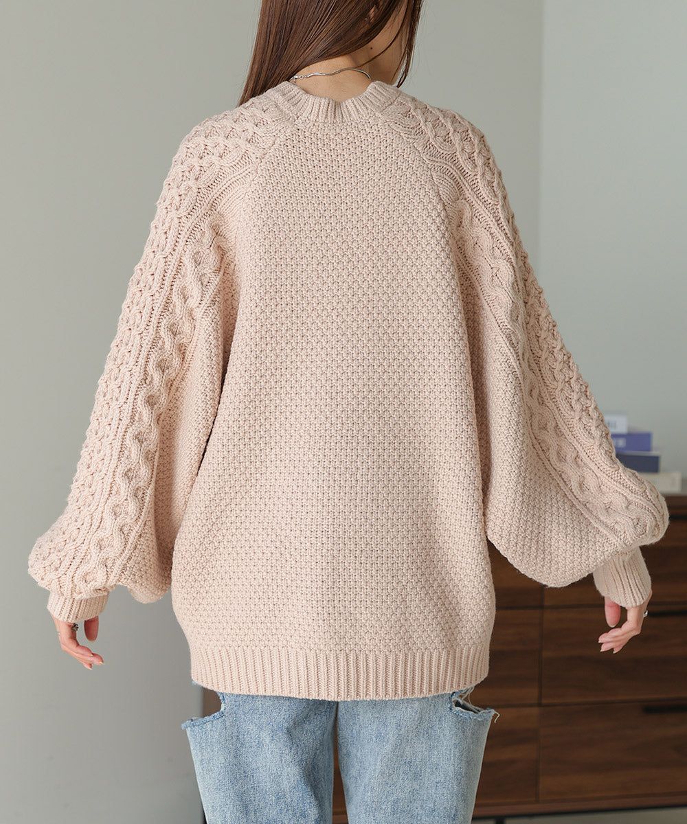 日本 Bab - 麻花編織大寬袖針織上衣-炭灰