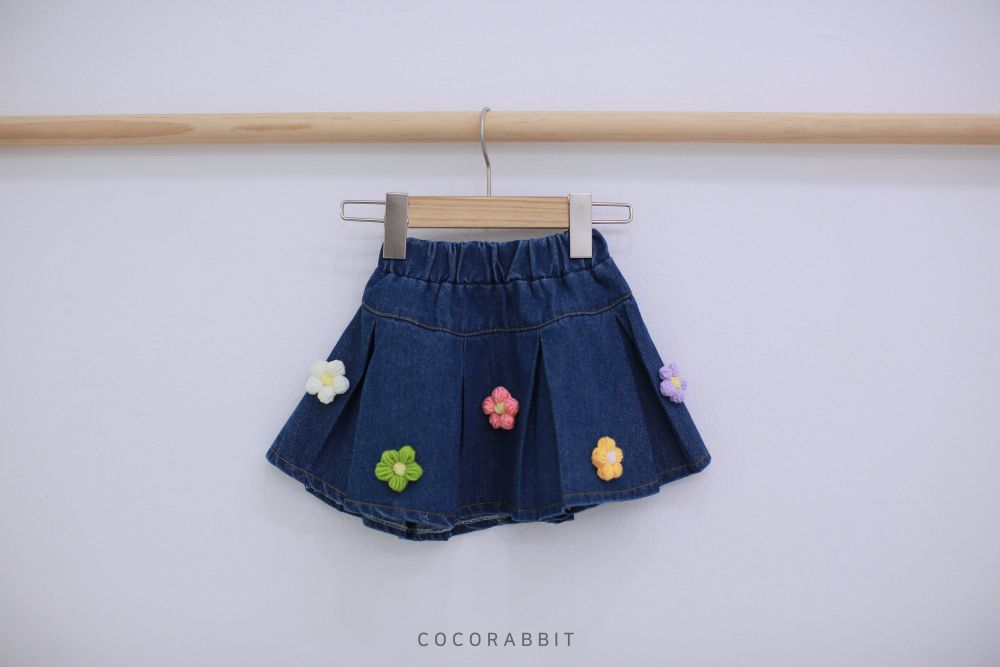 韓國 Coco rabbit - 立體花花打褶牛仔裙